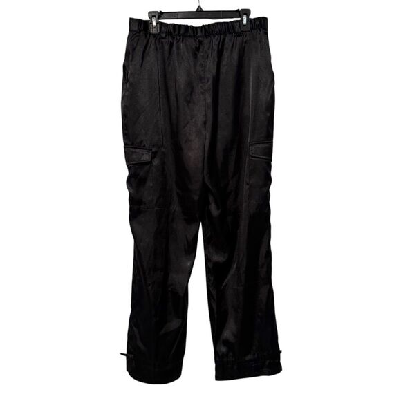 Catalina Satin High Waisted Wide Leg Ankle Cinch Cargo Pants Black Large - Picture 6 of 8